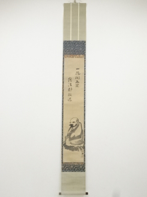 田中柏陰筆　達磨画賛　肉筆紙本掛軸（保護箱）